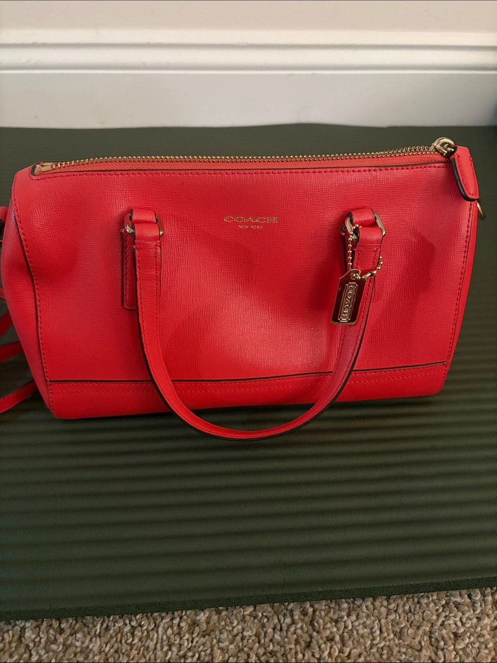 Coach Bright Red Leather Satchel with Gold-Tone Accents